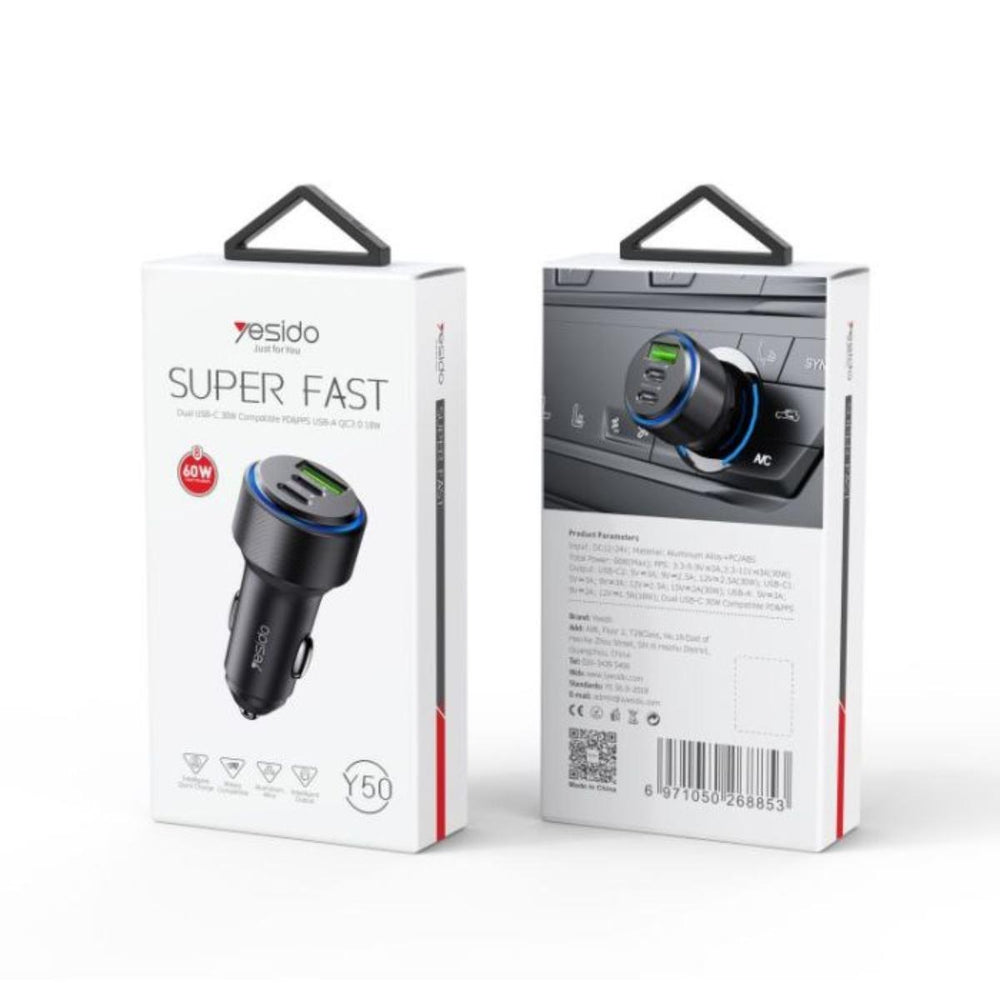 YESIDO Y50 Triple-Port High-Speed Car Charger