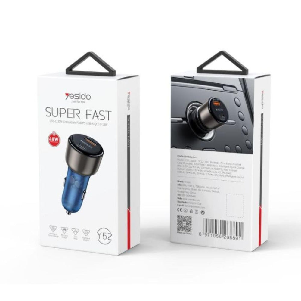 YESIDO Y52 Dual-Port 48W Fast Charging Car Adapter