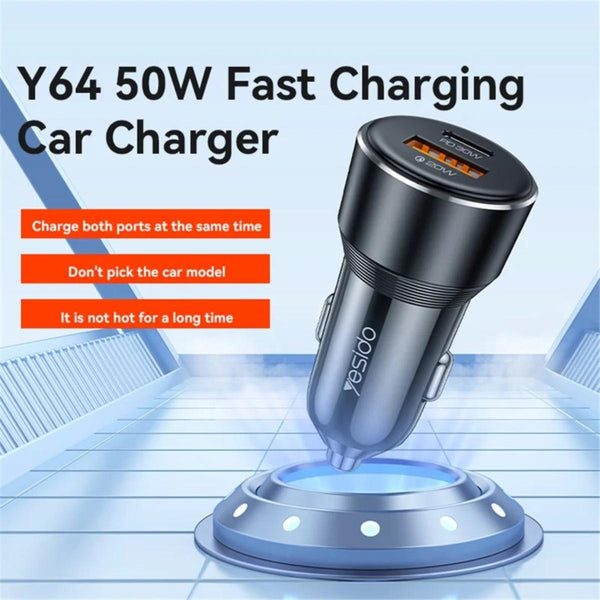 YESIDO Y64 50W USB + Type-C Dual Port Car Charger