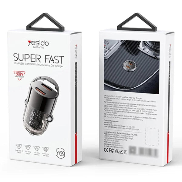 YESIDO Y69 Dual Type-C PD 30W Car Charger