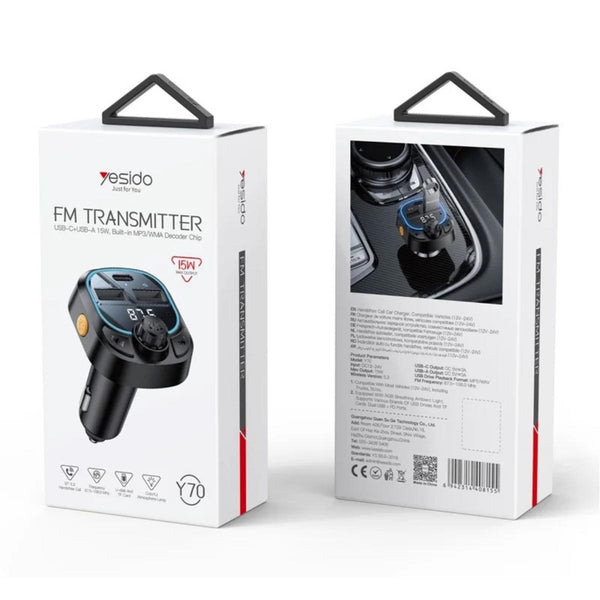 YESIDO Y70 Bluetooth 5.3 FM Transmitter Car Charger