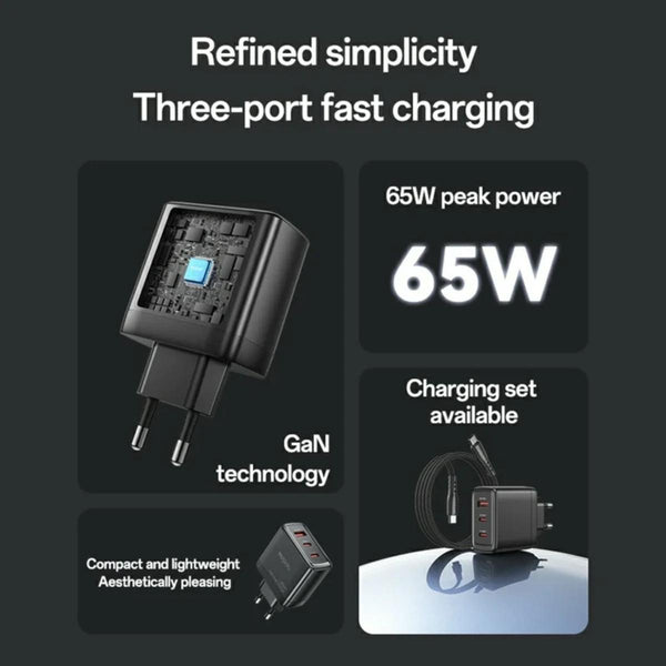 YESIDO YC144C 65W GaN 3-Port Fast Charger