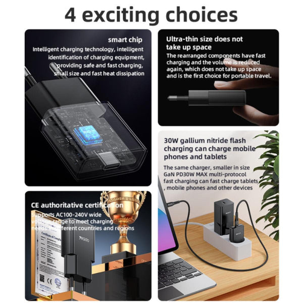 YESIDO YC74 30W GaN Ultra-Thin Fast Charger