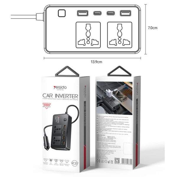 Yesido VC07 200W Smart Car Power Inverter