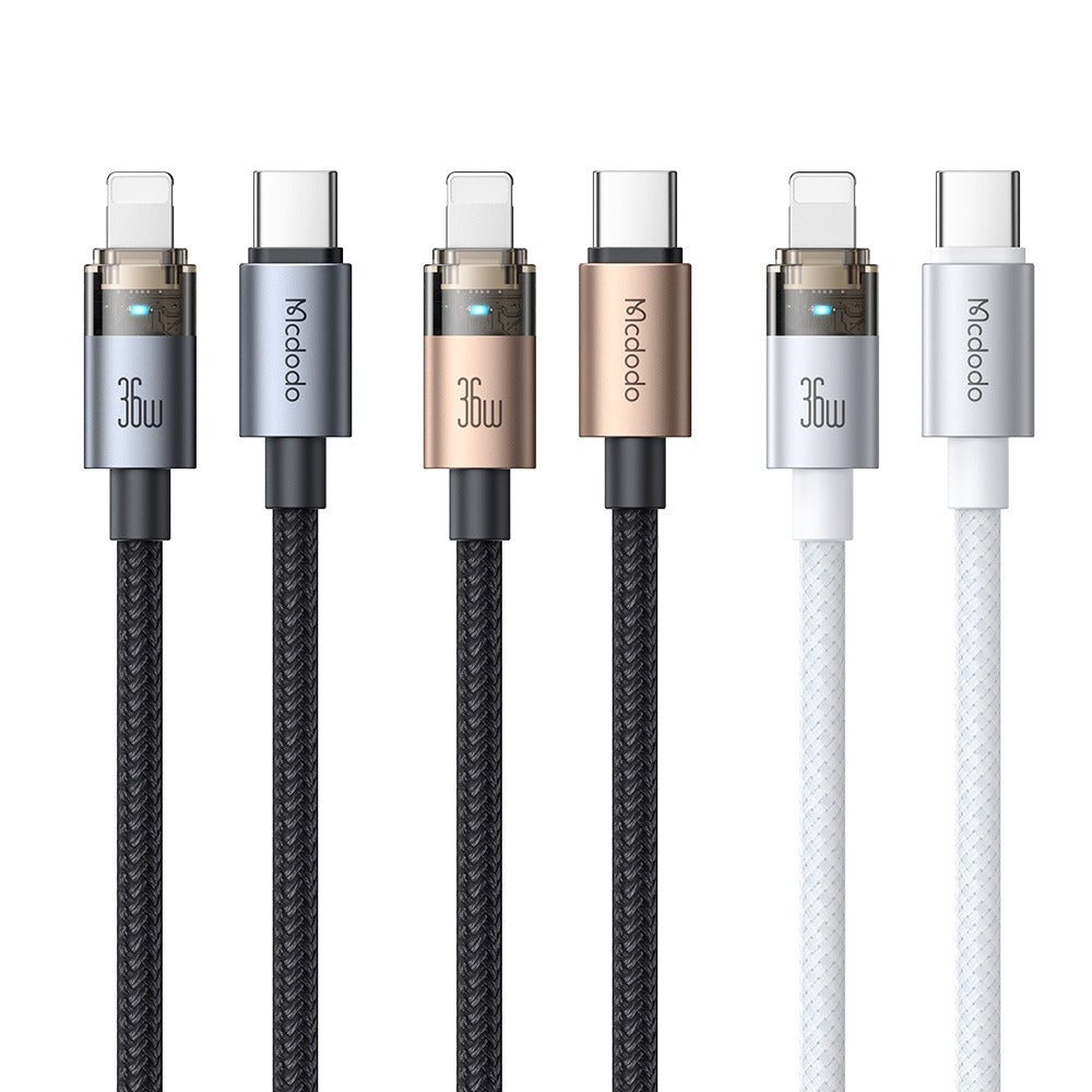 MCDODO CA-6940 - CA-6941 36W USB-C to Lightning Transparent Cable with Charging Light 1.2m