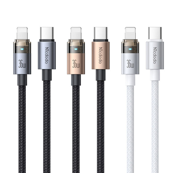 MCDODO CA-6940 - CA-6941 36W USB-C to Lightning Transparent Cable with Charging Light 1.2m