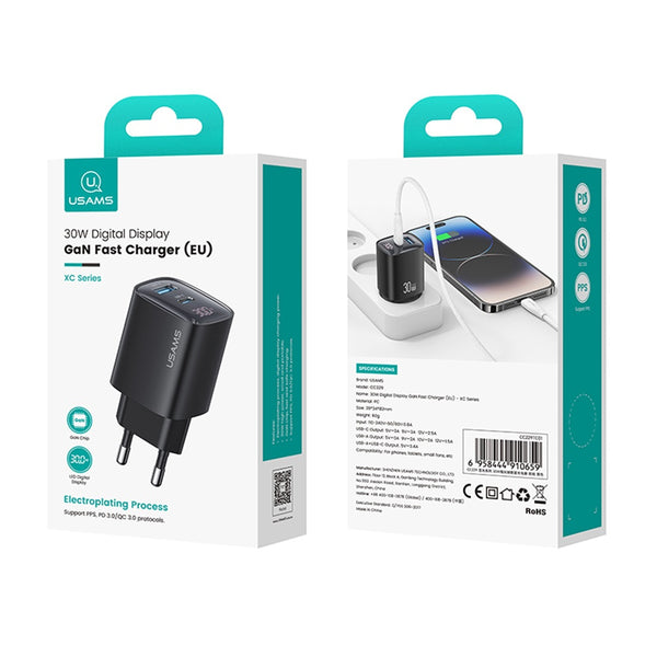 USAMS CC229 30W A+C GaN Digital Display  Fast Charger XC Series