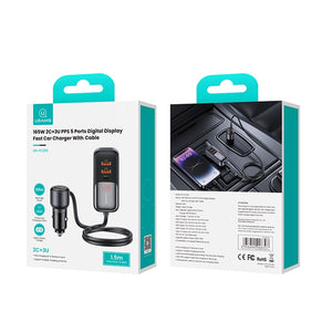 USAMS US-CC213 C40 165W 2C+3A PPS 5 Ports Digital Display Fast Car Charger With Data Cable