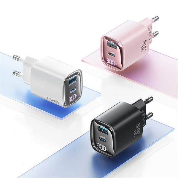 USAMS CC229 30W A+C GaN Digital Display  Fast Charger XC Series