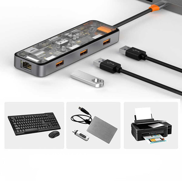 WIWU Cyber 8 in 1 Type-C Hub 100W Charging Support Transparent Appearance